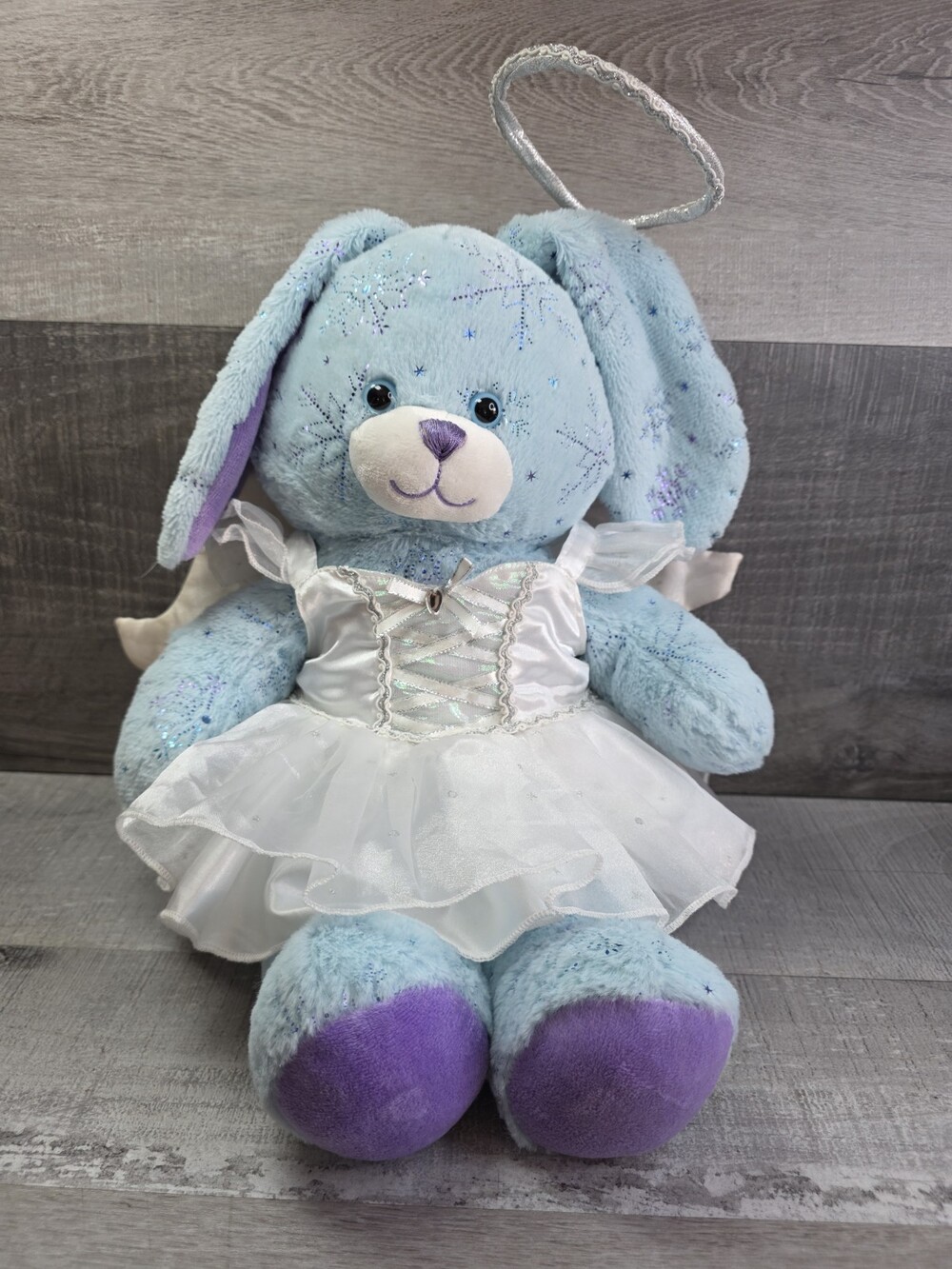 Build A Bear Snowy Sparkles Bunny Rabbit Snowflake Plush w Angel Costume g6